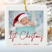 Foto Baby's Eerste Kerst Rode Script Keramiek Keramisch Ornament