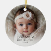 Foto Baby's eerste kerst - Roze vrachtwagen Keramisch Ornament (Voorkant)