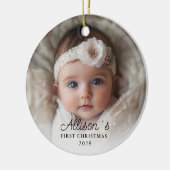 Foto Baby's eerste kerst - Roze vrachtwagen Keramisch Ornament (Links)