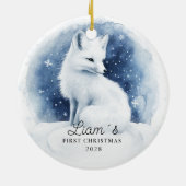 Foto Baby's eerste kerst - Schattige Snowfox Keramisch Ornament (Achterkant)