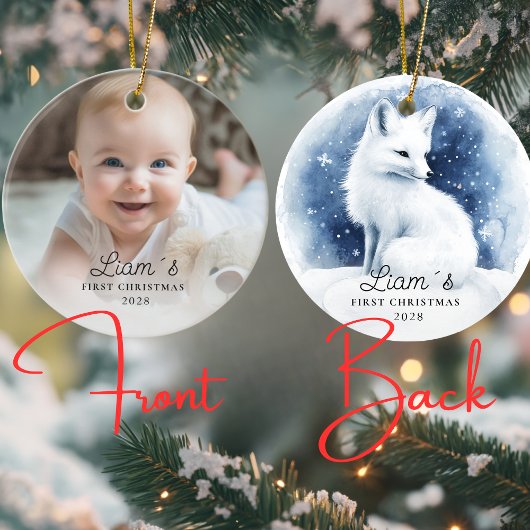 Foto Baby's eerste kerst - Schattige Snowfox Keramisch Ornament