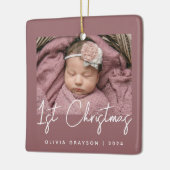Foto Baby's Eerste Kerst Stoffig Roos Keramiek Keramisch Ornament (Links)