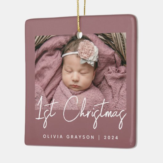 Foto Baby's Eerste Kerst Stoffig Roos Keramiek Keramisch Ornament (Links)