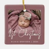 Foto Baby's Eerste Kerst Stoffig Roos Keramiek Keramisch Ornament (Voorkant)