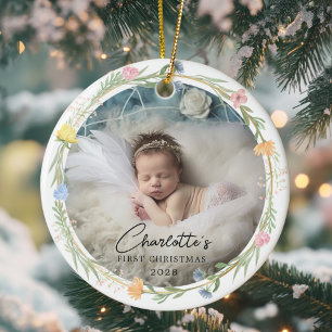 Foto Baby's First Christmas - Schattigee bloemenkr Keramisch Ornament
