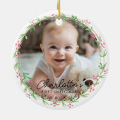 Foto Baby's First Christmas - Schattigee rustieke  Keramisch Ornament (Achterkant)
