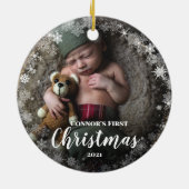 Foto Baby's Name First Kerstmis Snowflake Lijst Keramisch Ornament (Achterkant)