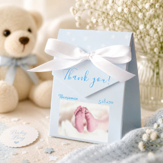 Foto babyshower Feestje Blauw Bedankdoosjes