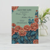 Foto Back Navy en Basil Green Bloemendessin Save The Date (Staand voorkant)