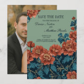 Foto Back Navy en Basil Green Bloemendessin Save The Date (Voorkant / Achterkant)