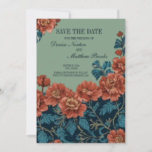 Foto Back Navy en Basil Green Bloemendessin Save The Date