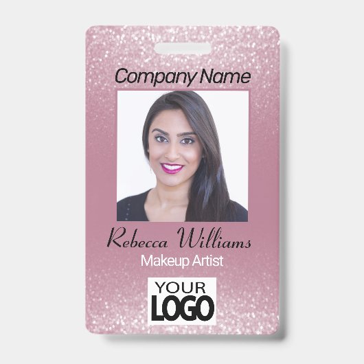 Foto Badge - Roze Roos Glitter (Voorzijde)