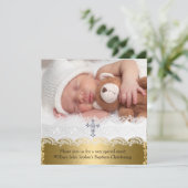 Foto: Baptism Gold Lace Cross Baby Boy Girl Kaart (Staand voorkant)