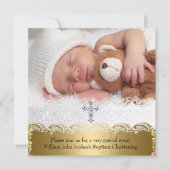 Foto: Baptism Gold Lace Cross Baby Boy Girl Kaart (Voorkant)