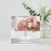 Foto: Baptism White & Silver Cross Invitation Kaart (Staand voorkant)