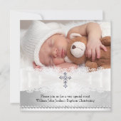 Foto: Baptism White & Silver Cross Invitation Kaart (Voorkant)