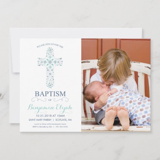 Foto Baptisme, Christening Uitnodiging - Baby Boy (Voorkant)
