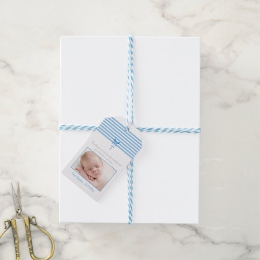 Foto: Baptisme Favor Gift Label | Blauw Cadeaulabel (Met Touw)