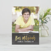 FOTO BAR MITZVAH modern grijs krijtbordgoud Kaart (Staand voorkant)