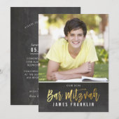 FOTO BAR MITZVAH modern grijs krijtbordgoud Kaart (Voorkant / Achterkant)