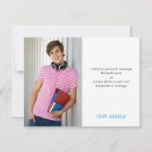 FOTO BAR MITZVAH smart bold dank u denim aqua Bedankkaart (Achterkant)