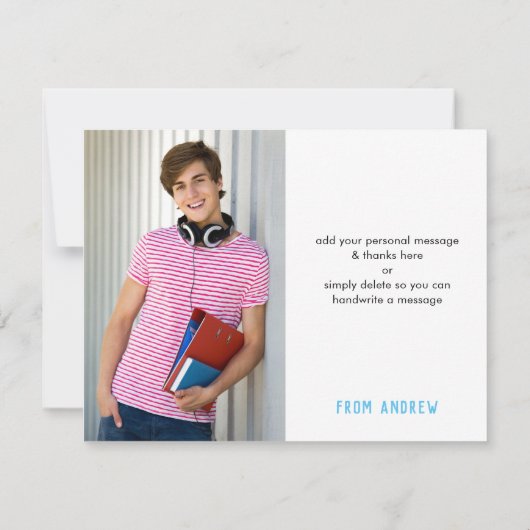 FOTO BAR MITZVAH smart bold dank u denim aqua Bedankkaart (Achterkant)