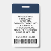 Foto, Barcode, Naam en Logo Navy Blue ID Badge (Achterkant)