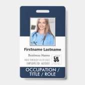 Foto, Barcode, Naam en Logo Navy Blue ID Badge (Voorkant)