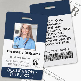 Foto, Barcode, Naam en Logo Navy Blue ID Badge