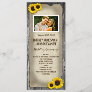 Foto Barn Wood Sunflower Wedding Programma Programmakaart