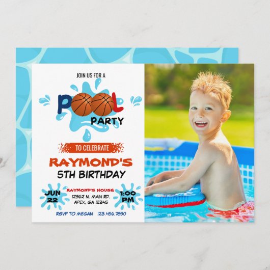Foto Basketbal Pool Party Kaart (Voorkant / Achterkant)