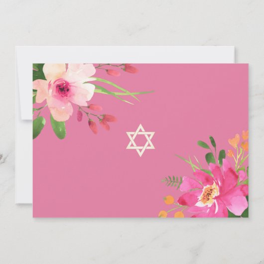 Foto Bat Mitzvah Bloemen Waterverf Goud Script Kaart (Achterkant)