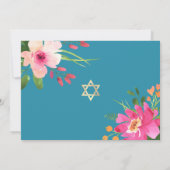 Foto: Bat Mitzvah Blue Floral Waterverf Script Kaart (Achterkant)