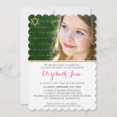 FOTO BAT MITZVAH chevron streep goud glitter roze Kaart (Voorkant)
