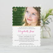 FOTO BAT MITZVAH chevron streep goud glitter roze Kaart (Staand voorkant)