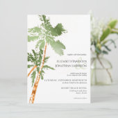 Foto Beach Palm Trees Green Destination Wedding Kaart (Staand voorkant)