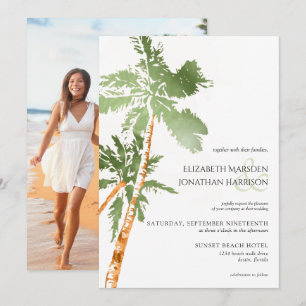Foto Beach Palm Trees Green Destination Wedding Kaart