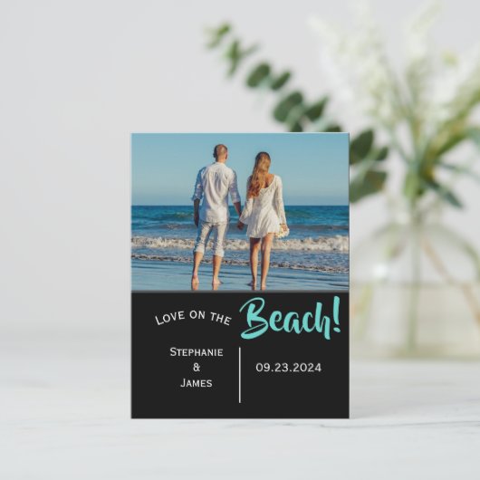 Foto Beach Weddenschap Save the Date Aankondigingskaart (Staand voorkant)