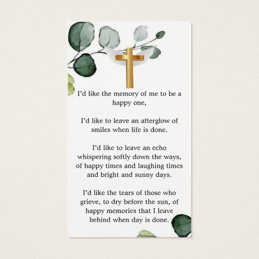 Foto: Beauful Memorial Funeral Bladwijzer Visitekaartje (Achterkant)