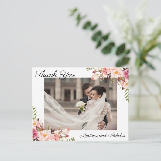 Foto Bedankt Briefkaarten met Rustic Pink Flowers (Staand voorkant)