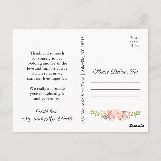 Foto Bedankt Briefkaarten met Rustic Pink Flowers (Achterkant)