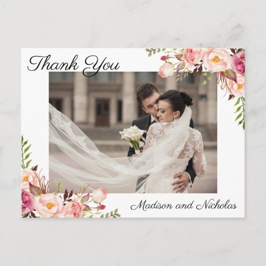 Foto Bedankt Briefkaarten met Rustic Pink Flowers (Voorkant)
