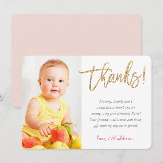 FOTO BEDANKT  gouden glitter script (Voorkant / Achterkant)