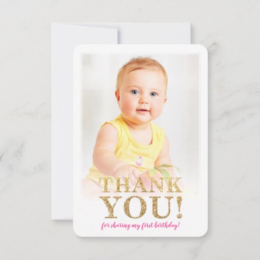 FOTO BEDANKT Leuke gouden glitter roze waterverf (Voorkant)