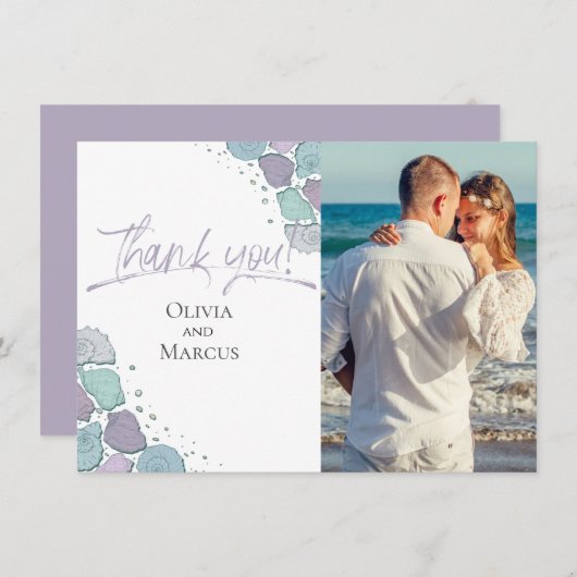 Foto bedankt | Seashells Dusty Blue Lila (Voorkant / Achterkant)