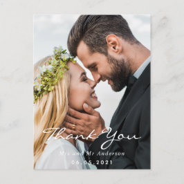 Foto bedankt u dusty blue bruiloft script briefkaart