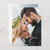 Foto bedankt u dusty blue bruiloft script briefkaart (Voorkant / Achterkant)