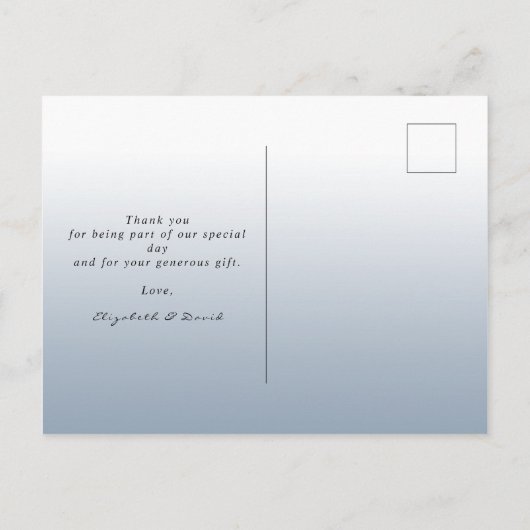 Foto bedankt u dusty blue bruiloft script briefkaart (Achterkant)