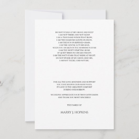 Foto begrafenis dank u kaarten (Achterkant)