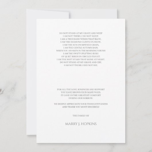 Foto begrafenis kalligrafie script dank u kaarten (Achterkant)